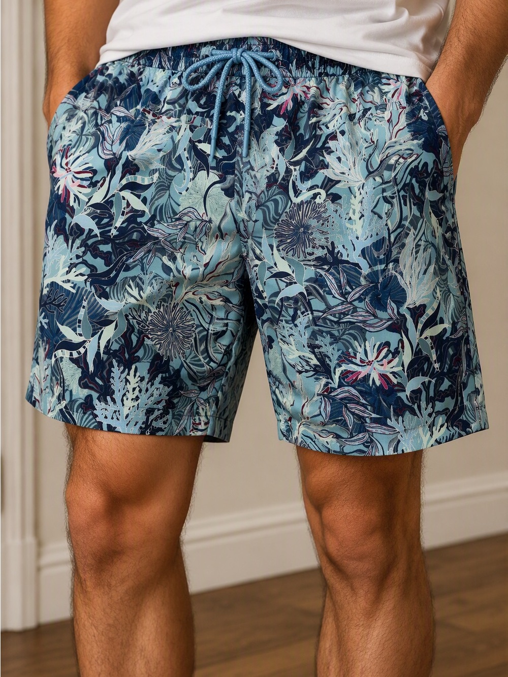 NWT Caribbean Aquatic Depths XL Blue Coral Print Shorts